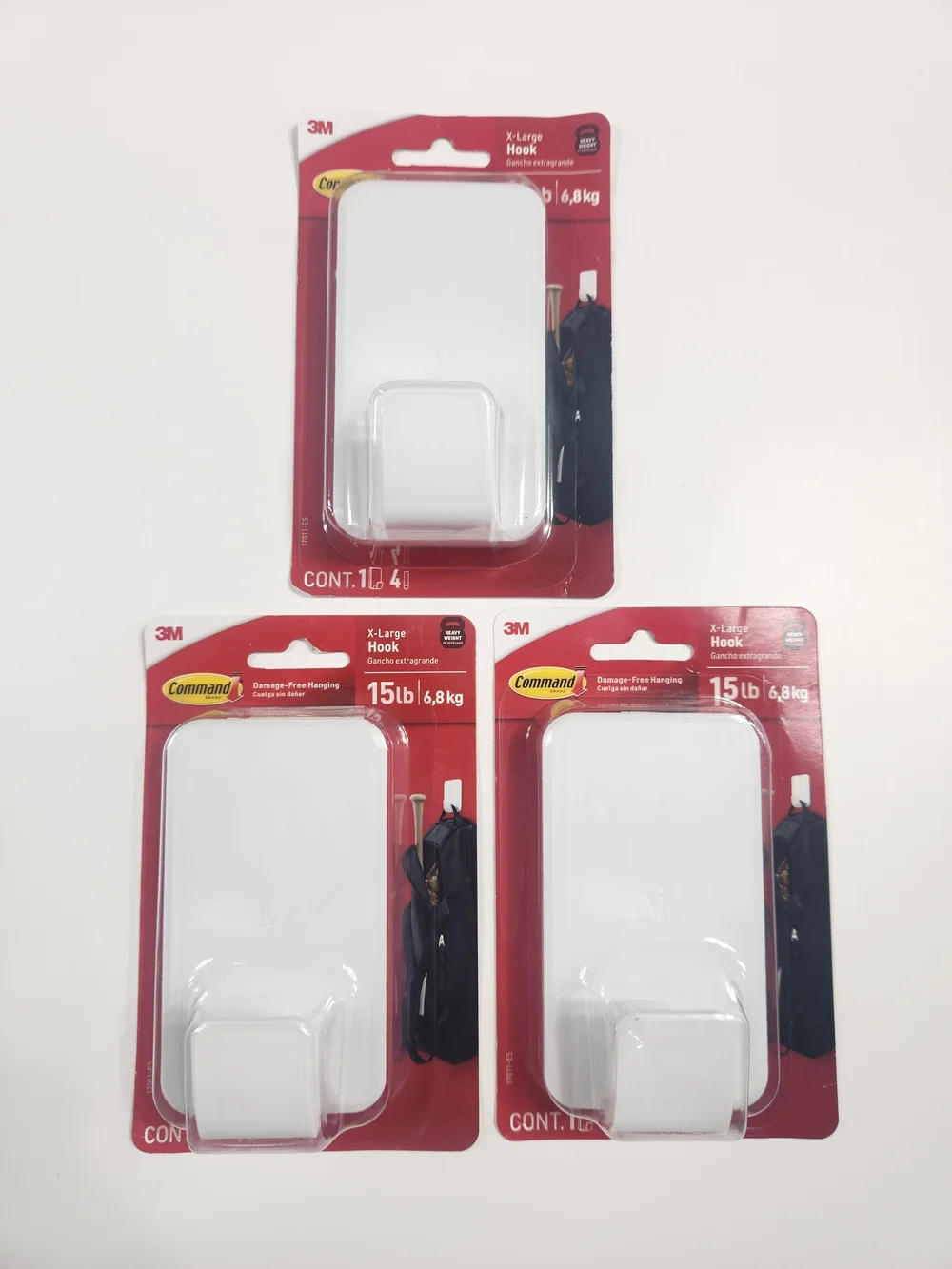 3X Command 15 lb XL Heavyweight Hook, White, 1 Wall Hook, Damage-Free Hanging